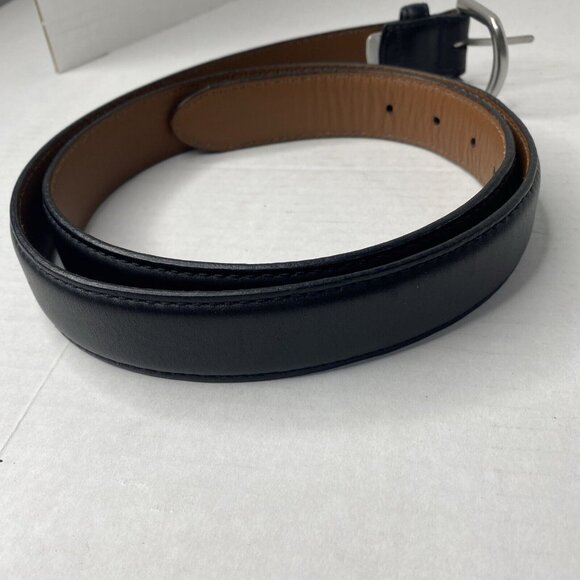 LL Bean Mens Black Leather Belt Sz 40 Silver Buckle 1" Wide 280923 Made in USA - Picture 3 of 6